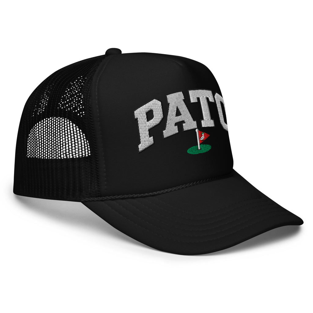 PATO foam trucker golf cap with varsity letters and golf flag