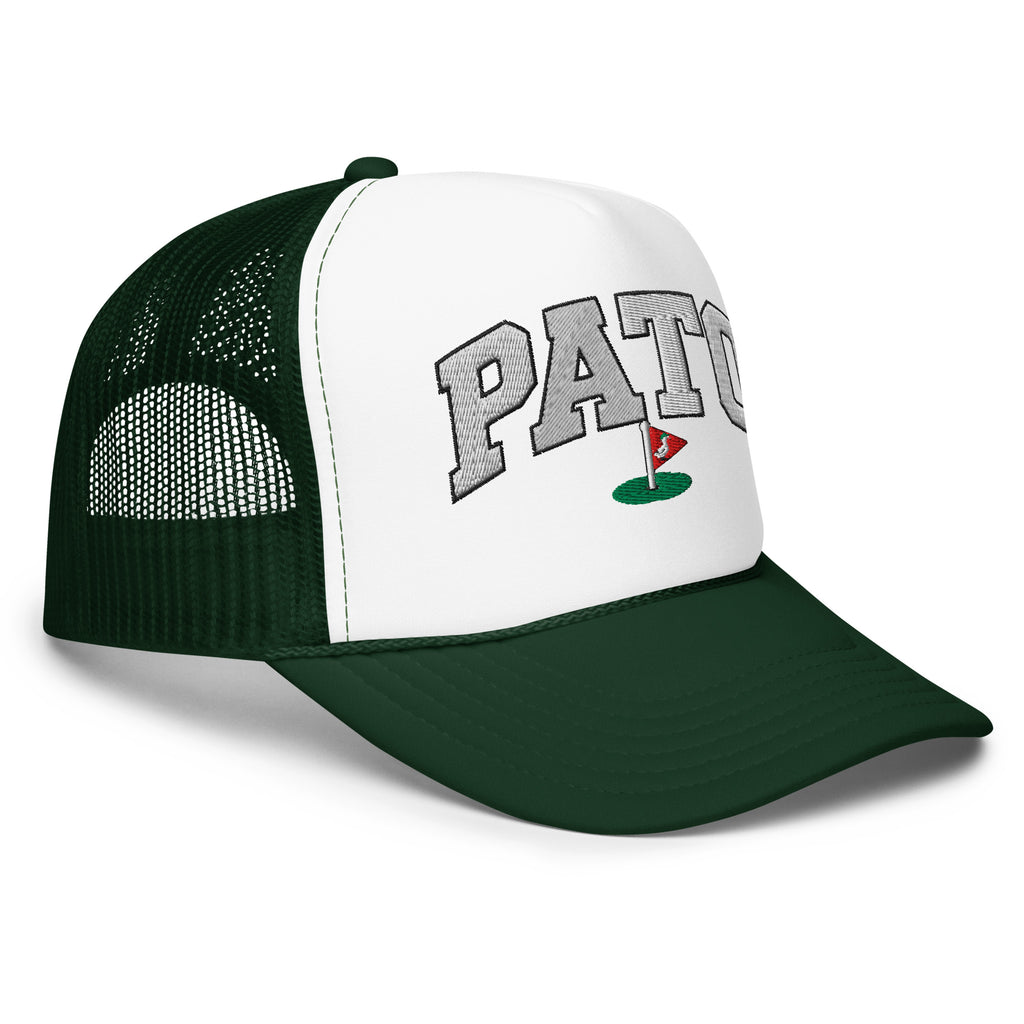 PATO foam trucker golf cap with varsity letters and golf flag