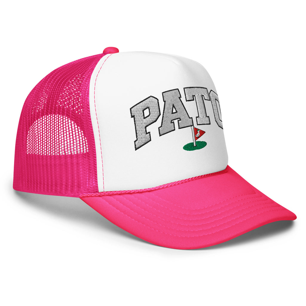 PATO foam trucker golf cap with varsity letters and golf flag