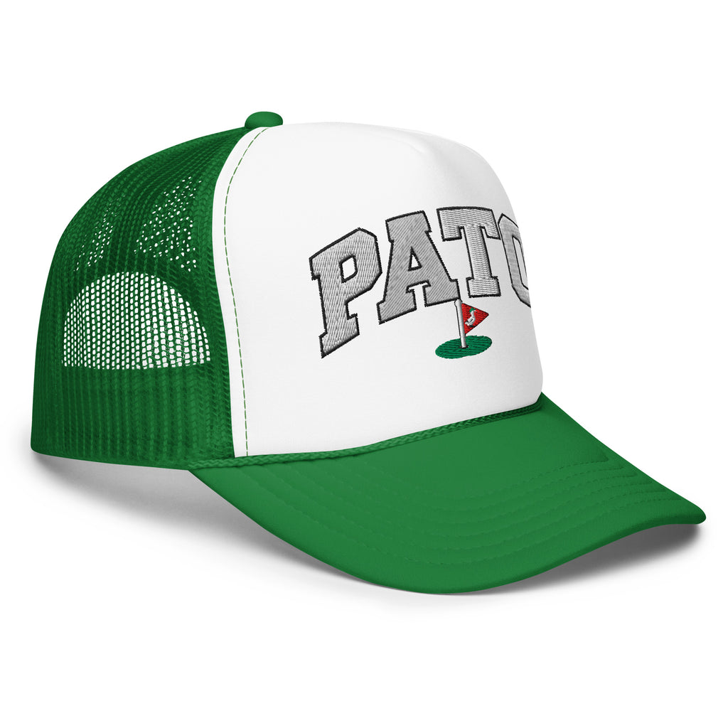 PATO foam trucker golf cap with varsity letters and golf flag