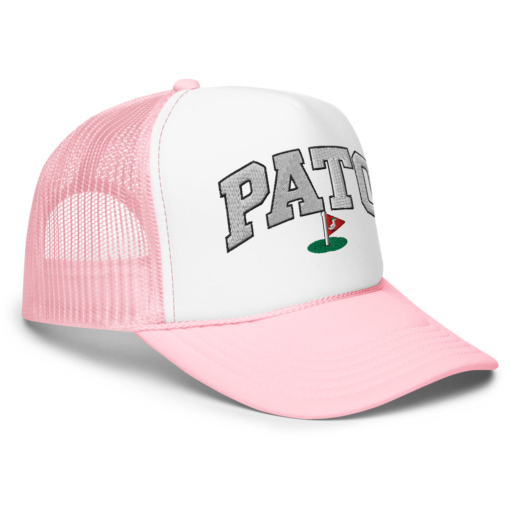 PATO foam trucker golf cap with varsity letters and golf flag