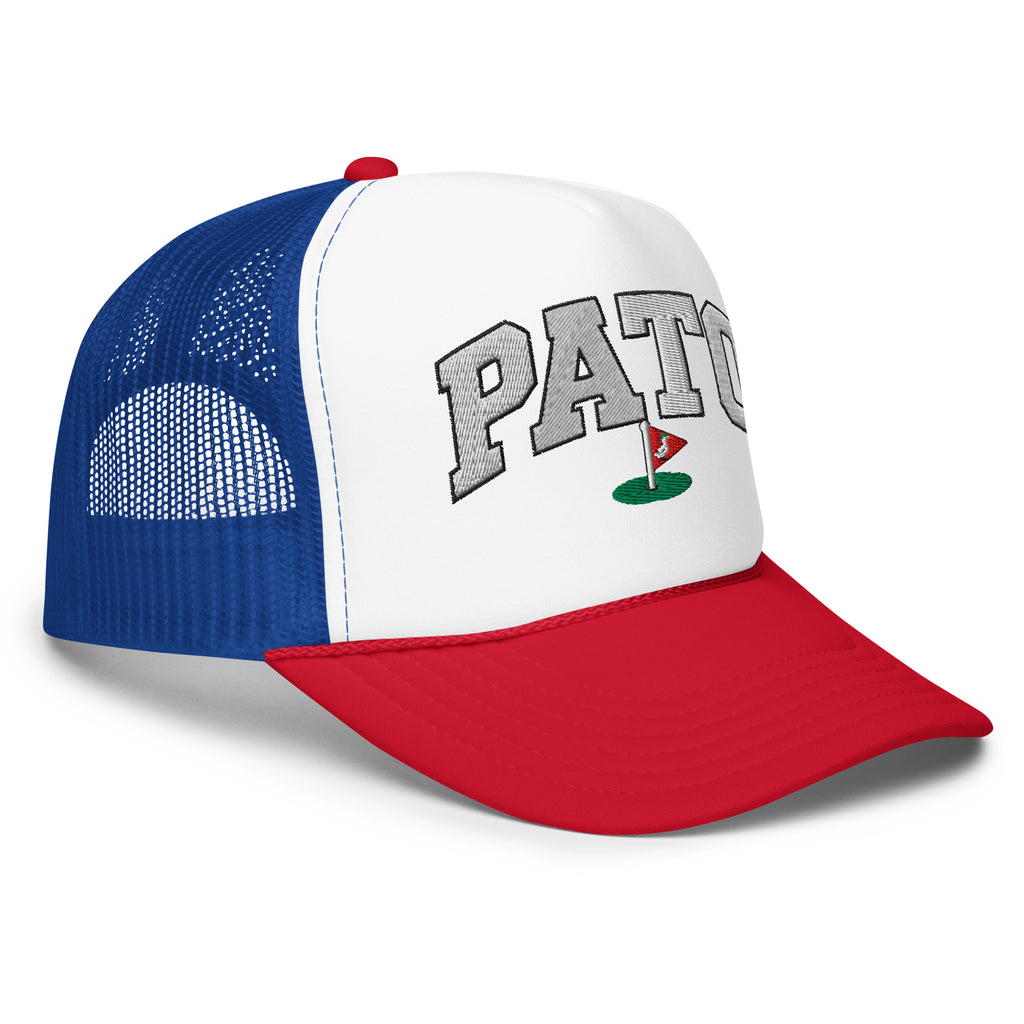 PATO foam trucker golf cap with varsity letters and golf flag