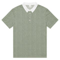 Sage green herringbone golf polo with white collar