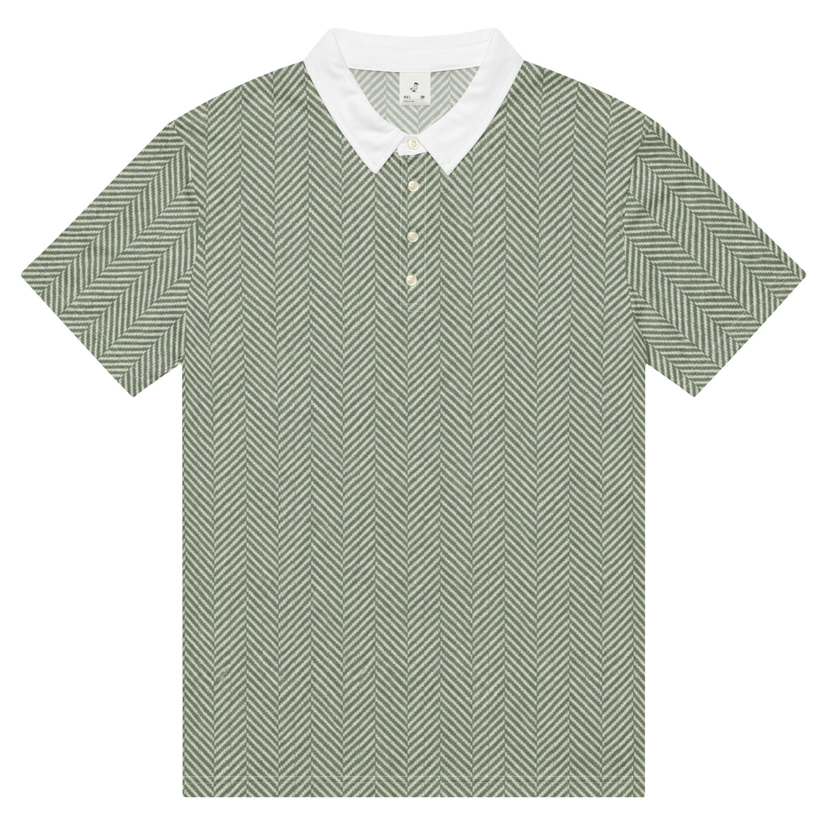 Sage green herringbone golf polo with white collar