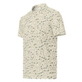 Golf polo with small all-over golf course print: carts, duck flags, tees and clubs