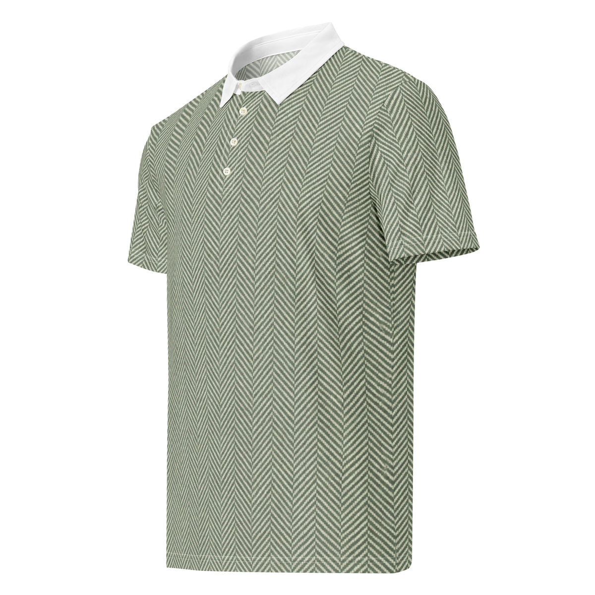 Sage green herringbone golf polo with white collar
