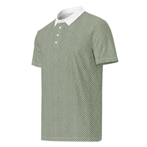 Sage green herringbone golf polo with white collar