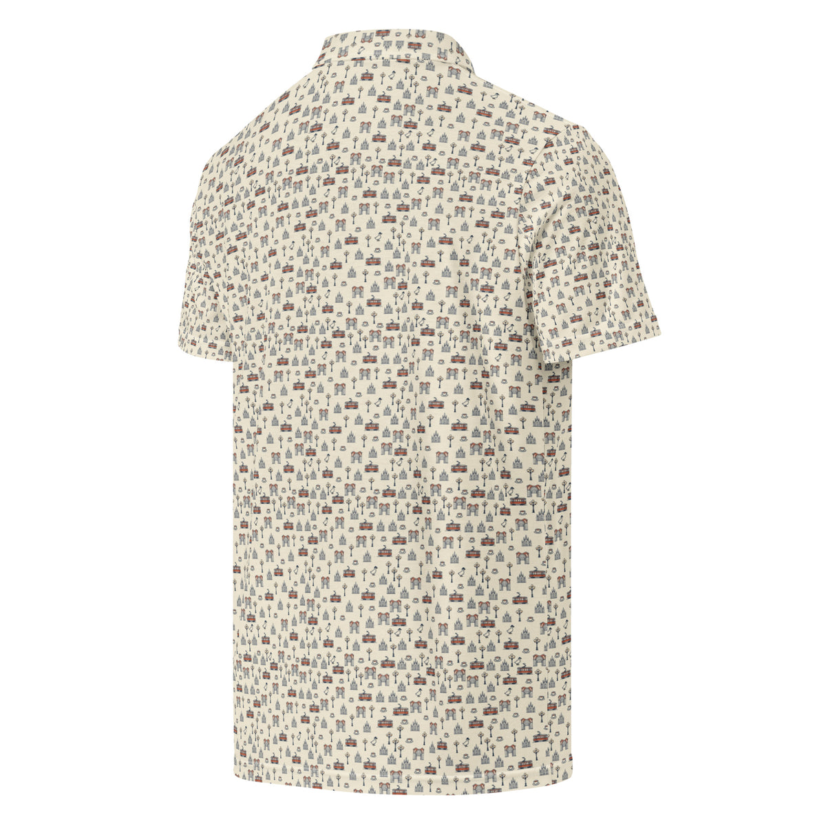 Golf polo with small all-over Milan print: Duomo, trams and the Galleria