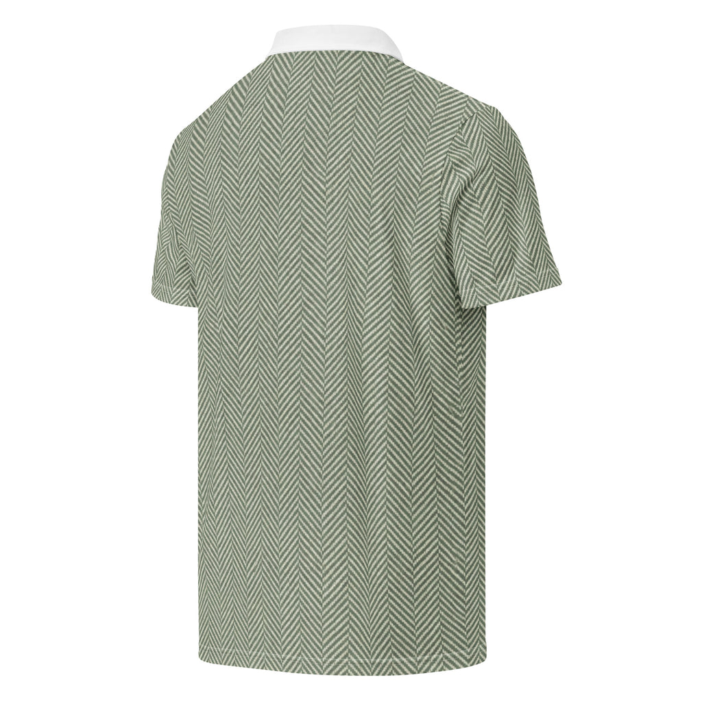 Sage green herringbone golf polo with white collar