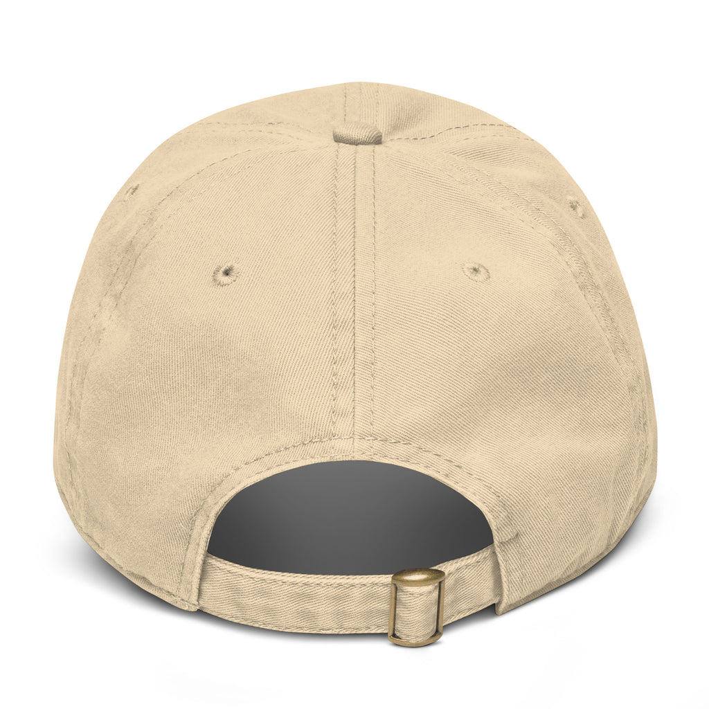 Khaki washed cotton dad cap with PATO oval logo embroidery