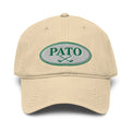 Khaki washed cotton dad cap with PATO oval logo embroidery