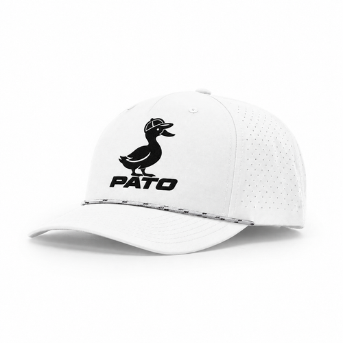 PATO Performance Rope Cap in White — three-quarter view with black duck logo
